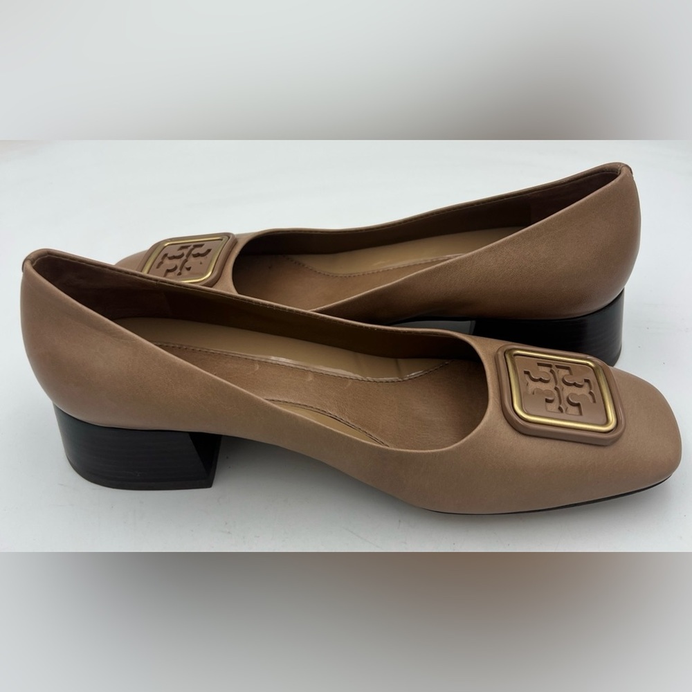 TORY BURCH Georgia Leather 35mm Pump Square Heel Almond Flour Women’s Size 8.5 - Picture 7 of 15